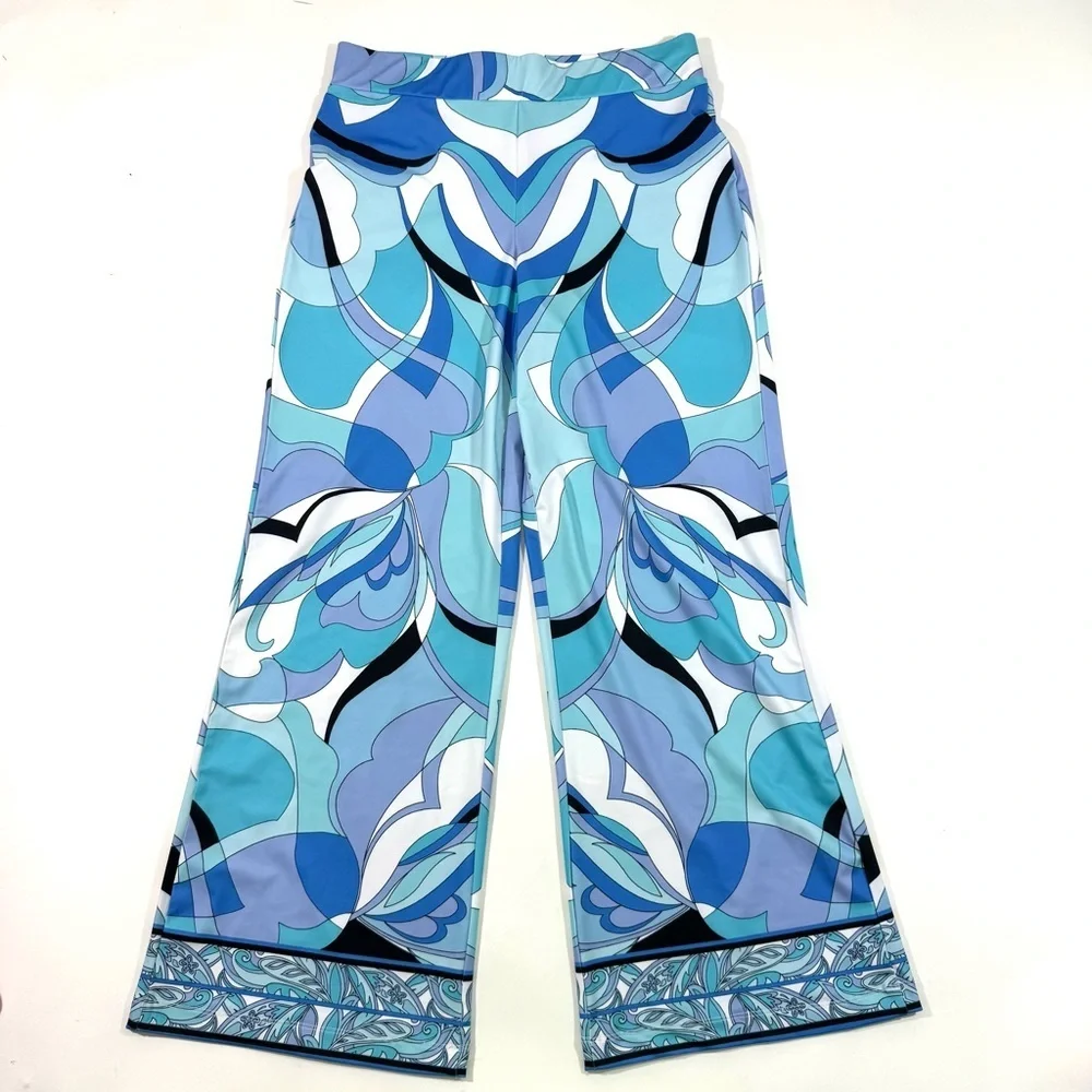 Boston Proper Ocean Abstract Border Print Palazzo Pant - Picture 2 of 9